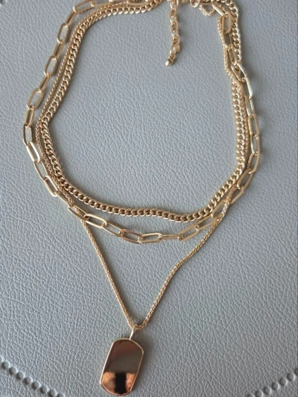 On 34th 3-row Chain Dog Tag Pendant Necklace, 16 to 19